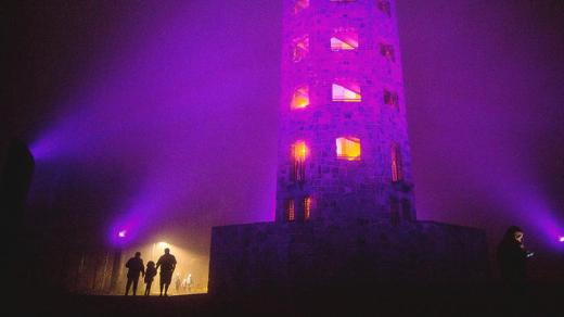 Enger Tower in Duluth was washed with purple light in remembrance of the rock star Prince who died Thursday, April 21, at the age of 57 at his Chanhassen home. Clint Austin / Forum News Service